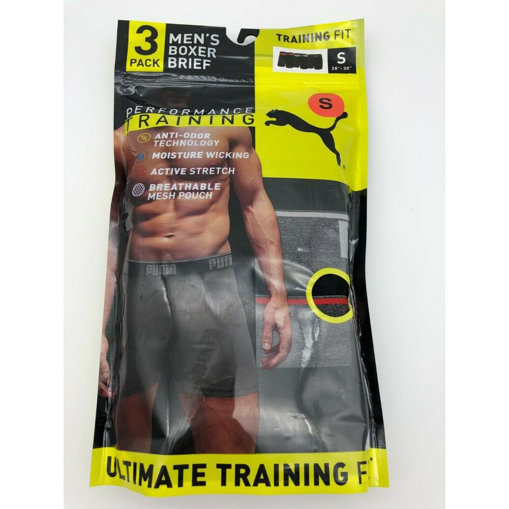 PUMA Men's Performance Training Fit Boxer Brief 3 Pack Size S 28-30 Color Black